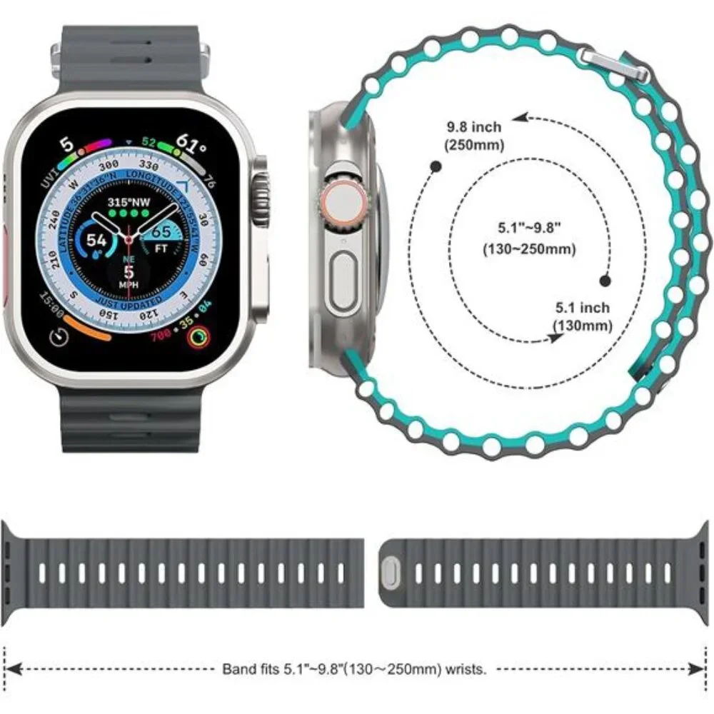 Sport Soft Silicone Compatible with Apple Watch Ocean Band Wristband Ultra 9 8 7